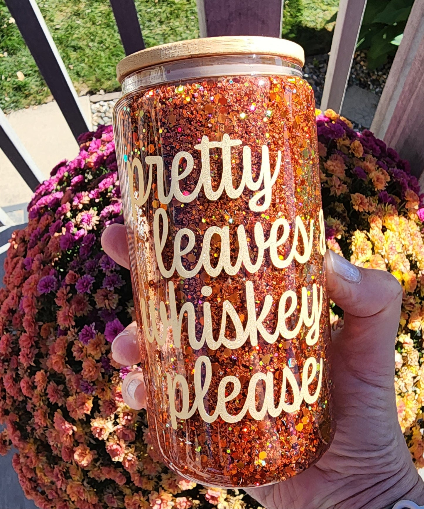 Fall Glitter Cup - Leaves and Whiskey