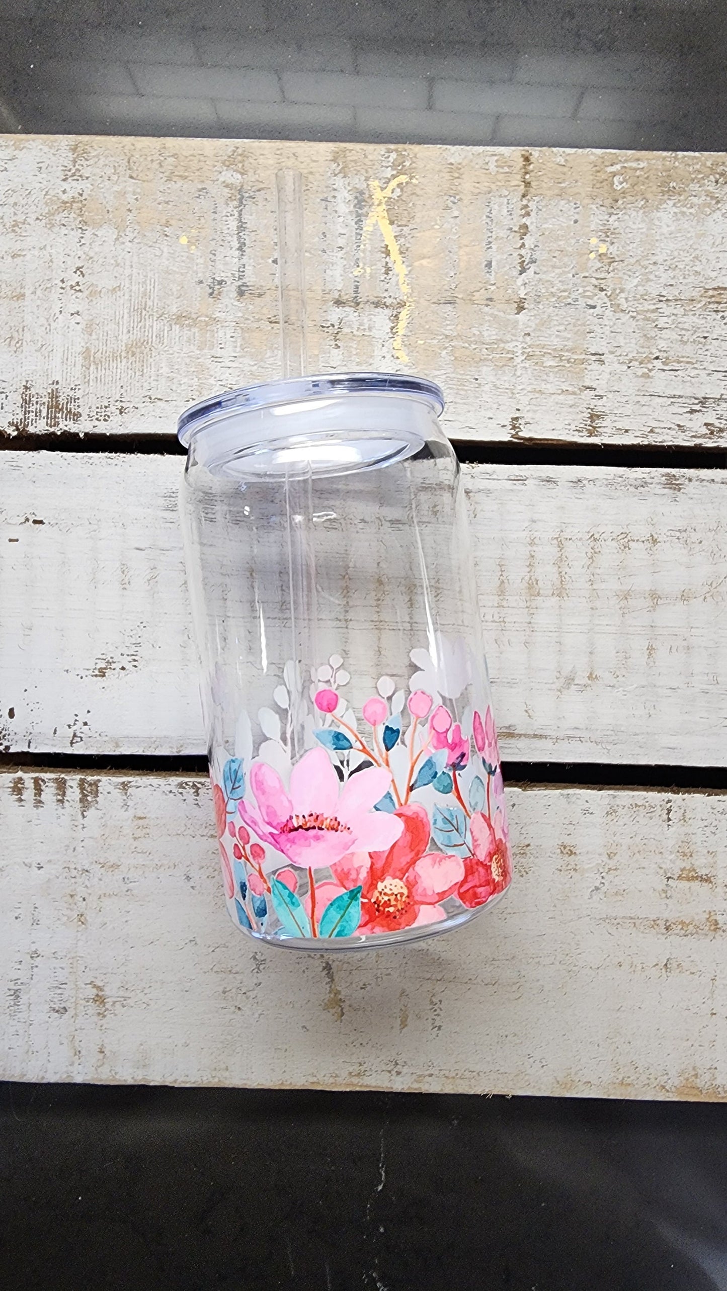 Plastic Can Cup with Lid and Straw | Cute Flowers Cup for Kids