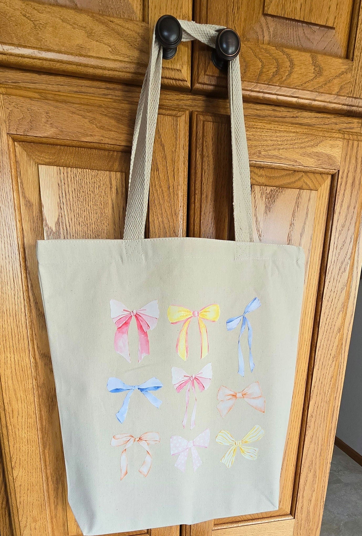 Cute Canvas Tote with Decorative Bows | Book and Errand Tote