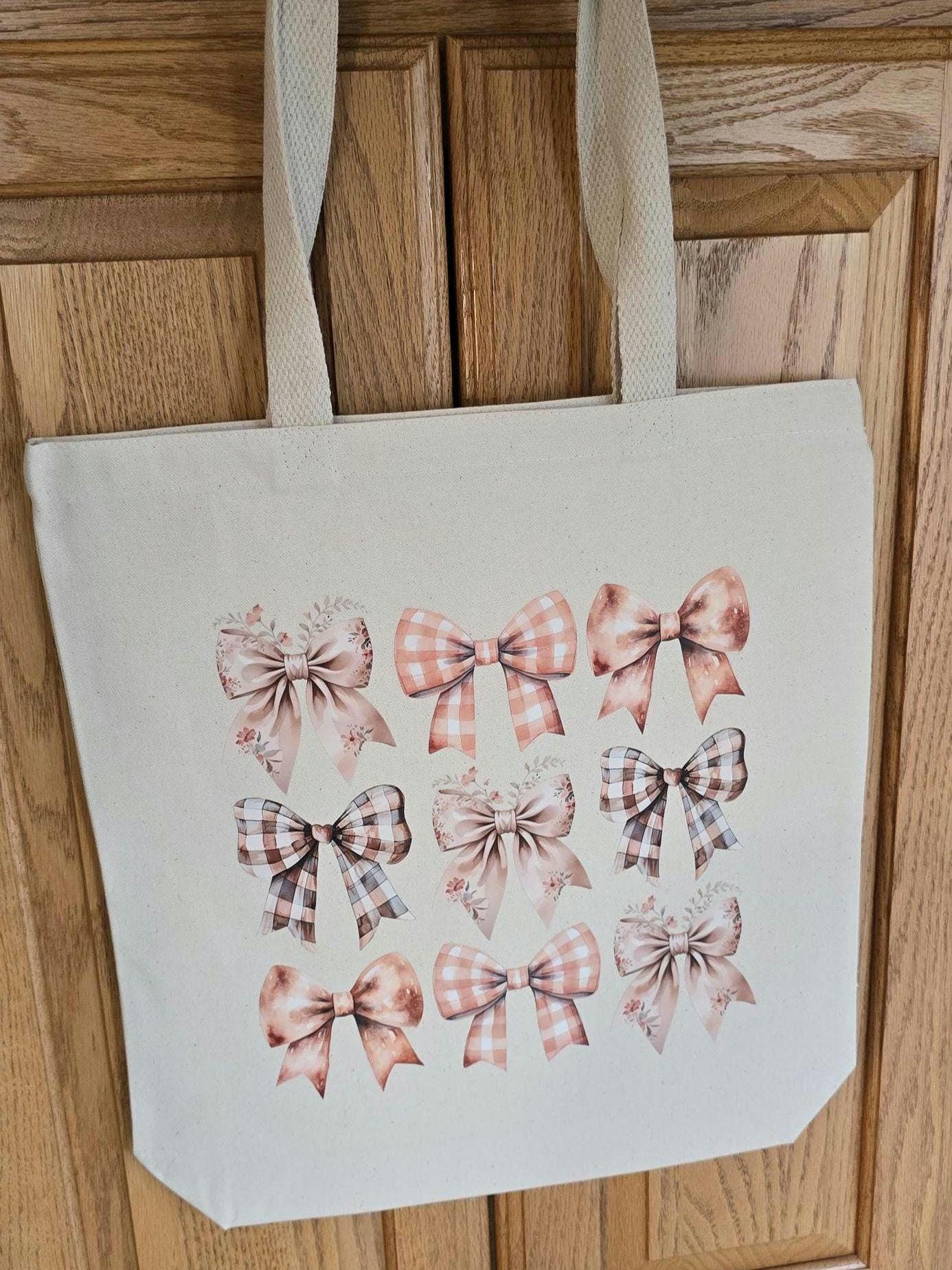 Cute Canvas Tote with Decorative Bows | Autumn Ribbon Bows