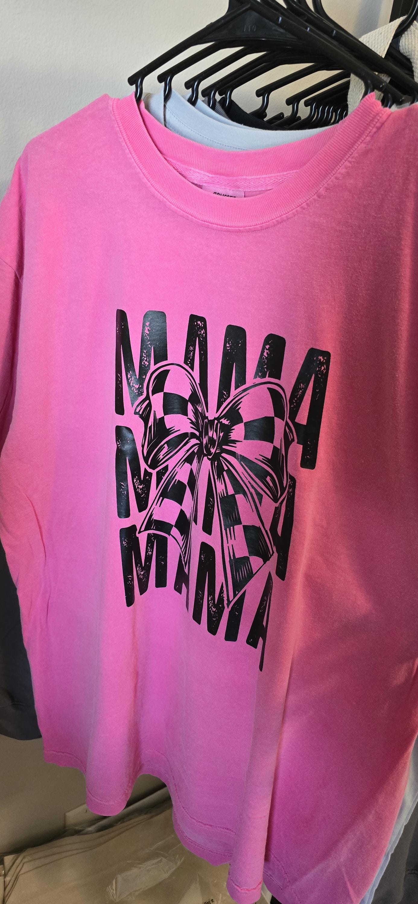 Cute Mama Bow T-shirt - Hot Pink