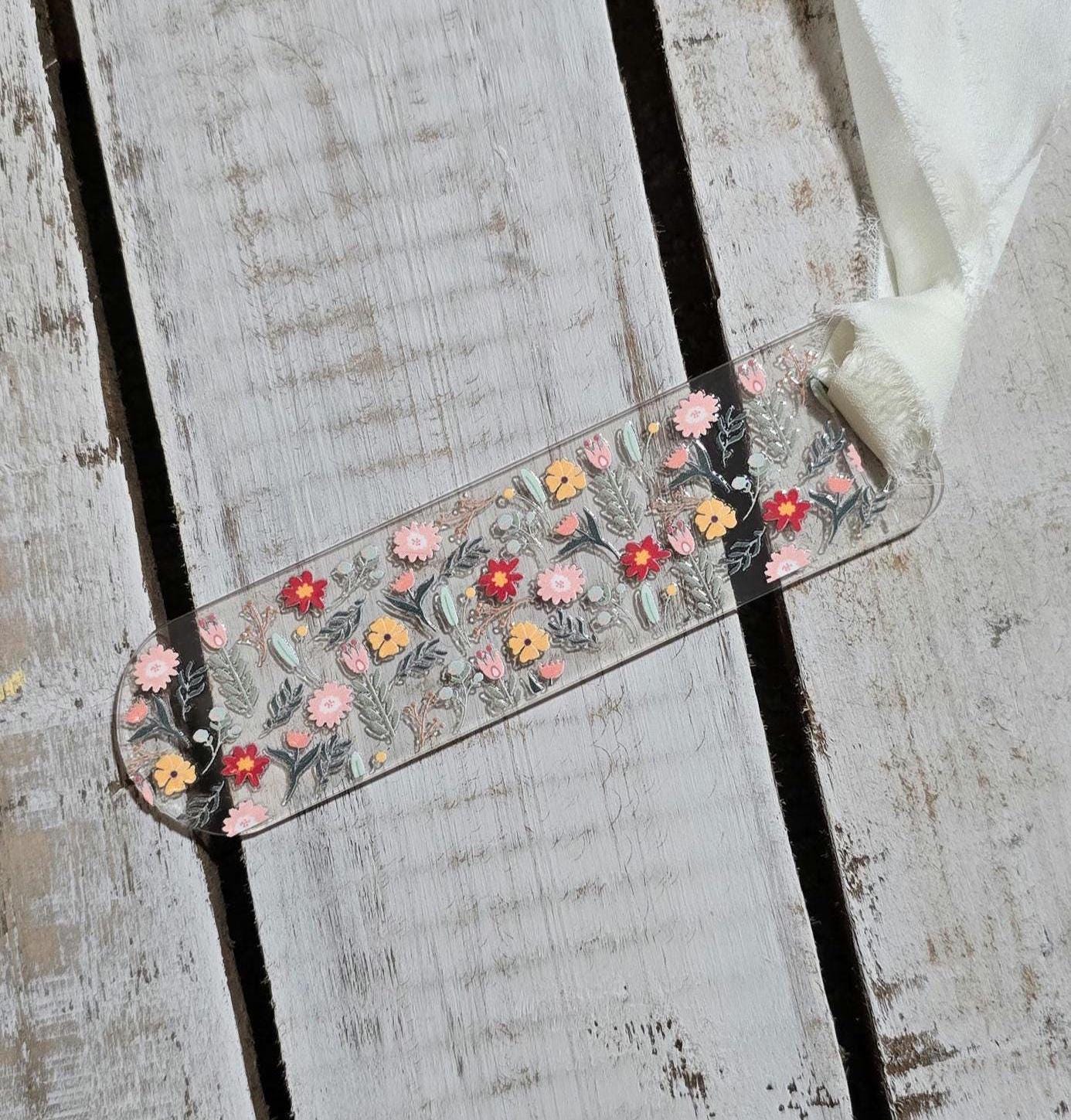 Acrylic Bookmark with Ribbon - Pink Floral