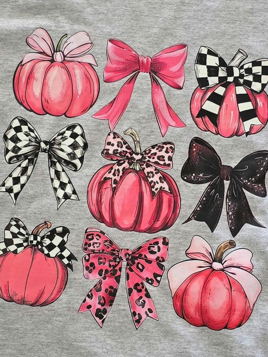 Cute Pumpkin Bow T-Shirt - Hot Pink and Black