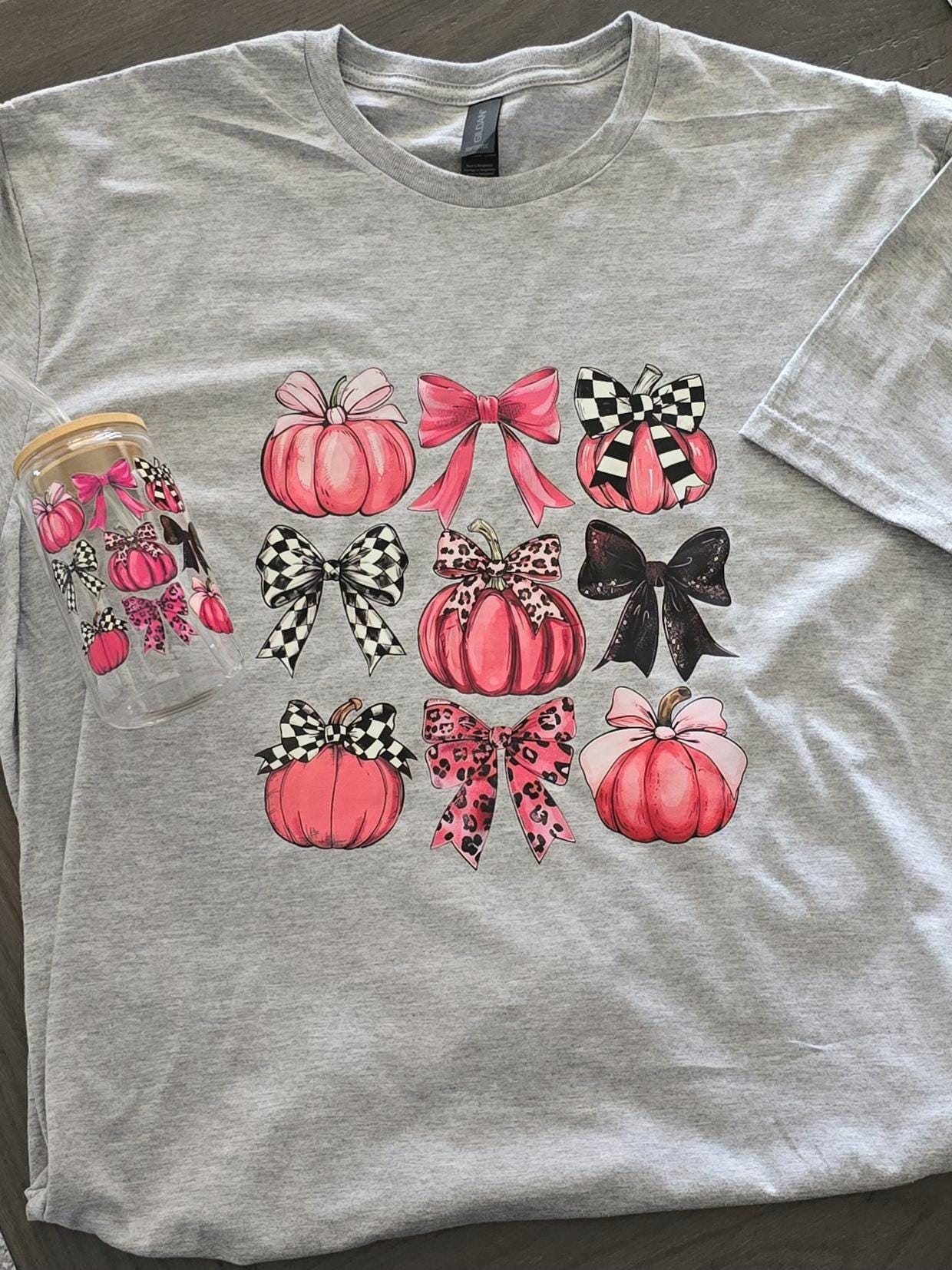 Cute Pumpkin Bow T-Shirt - Hot Pink and Black